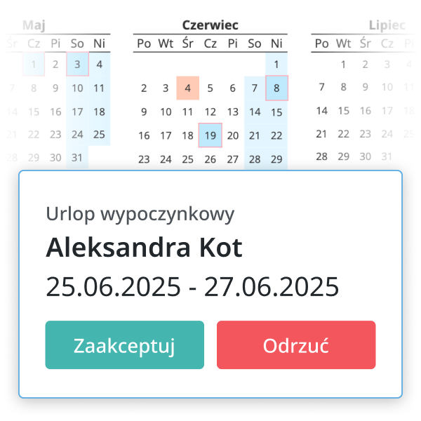Przełożony akceptuje lub odrzuca
wniosek dwoma kliknięciami
