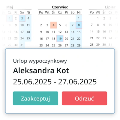 Przełożony akceptuje lub odrzuca
wniosek dwoma kliknięciami