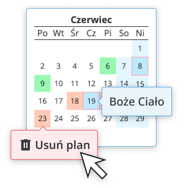 Przełożony w razie potrzeby
 edytuje plany urlopowe
pracowników